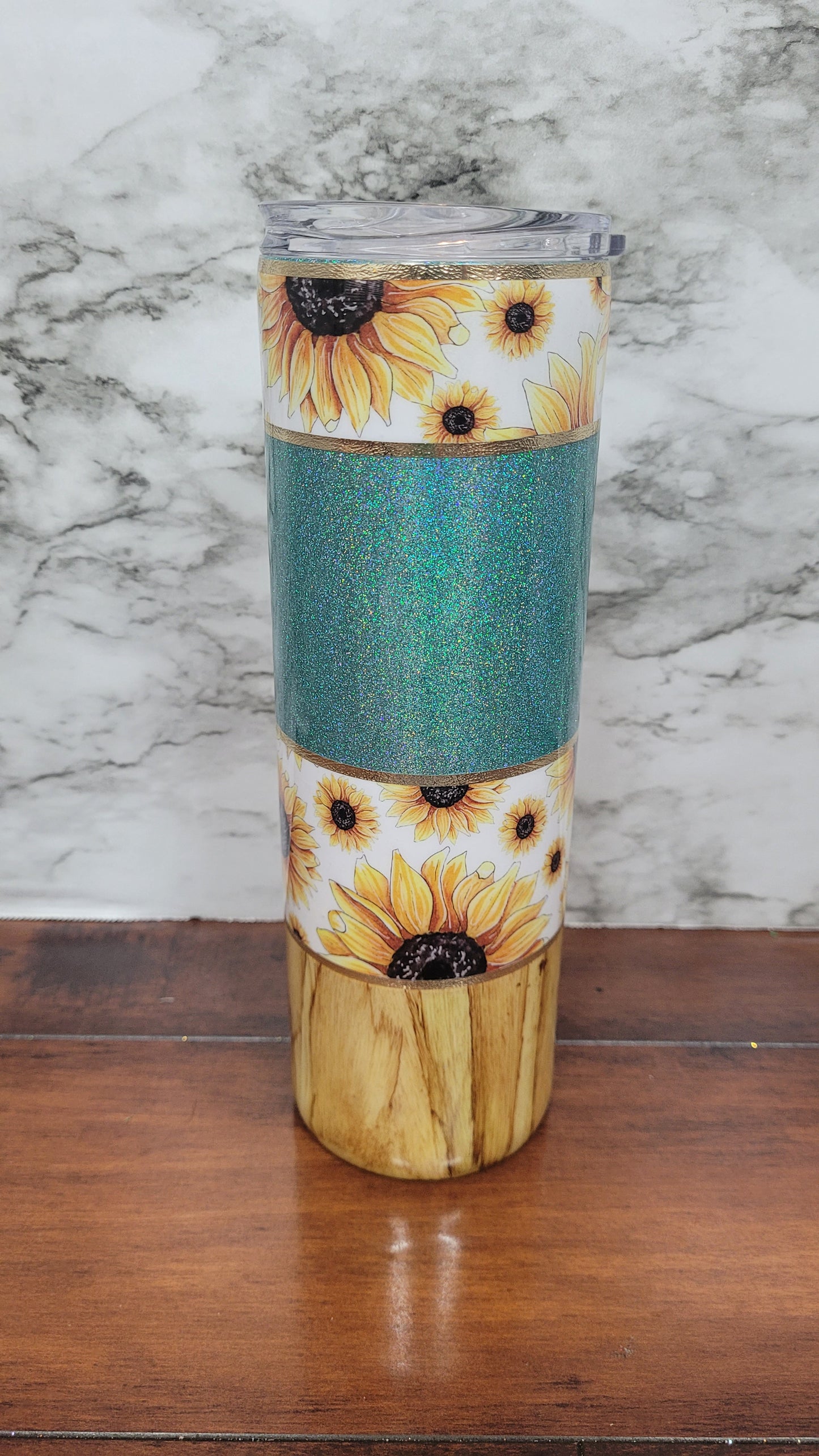 Sunflower and Teal and Woodgrain