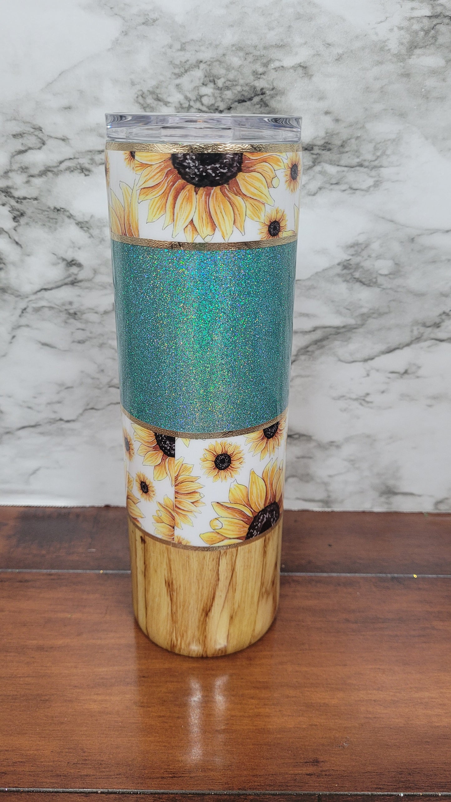 Sunflower and Teal and Woodgrain